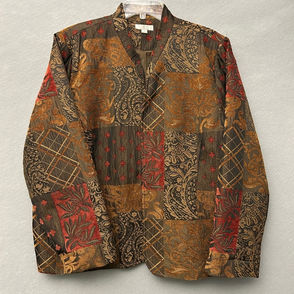 Erin London Womens 1X Tapestry Jacket Brown Patchwork Art to Wear Eclectic Boho